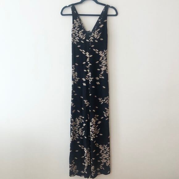 Zara Black Leaf Print Sleeveless Wide Leg Jumpsuit - Picture 2 of 9
